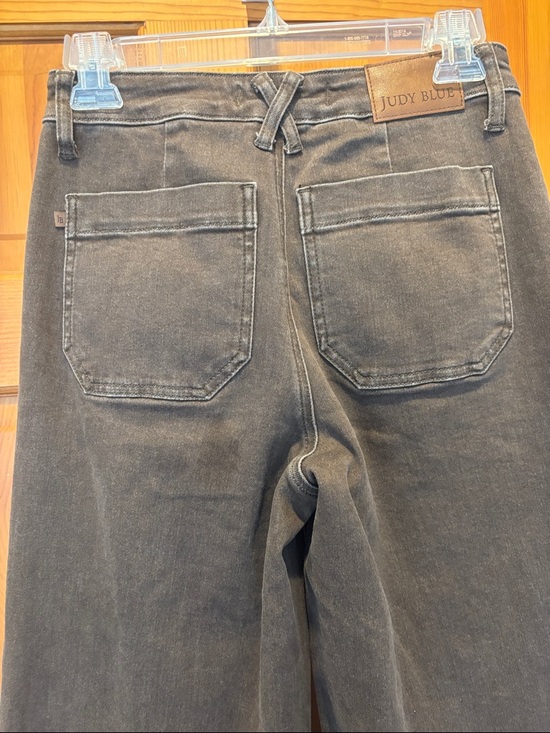 Judy Blue Chocolate Brown Retro Wide Raw Hem Patch Pocket Stretch Jeans 1/25